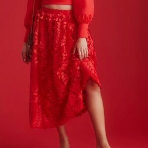Anthropologie Red Midi Skirt